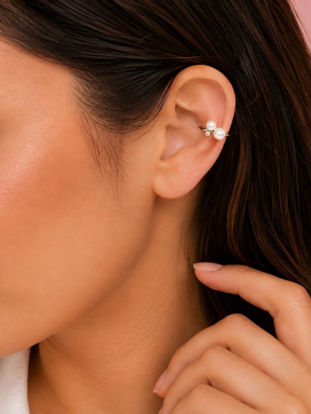 Pearl Ear Cuff 925 Sterling Silver Double Pearl Ear Hoop Earring